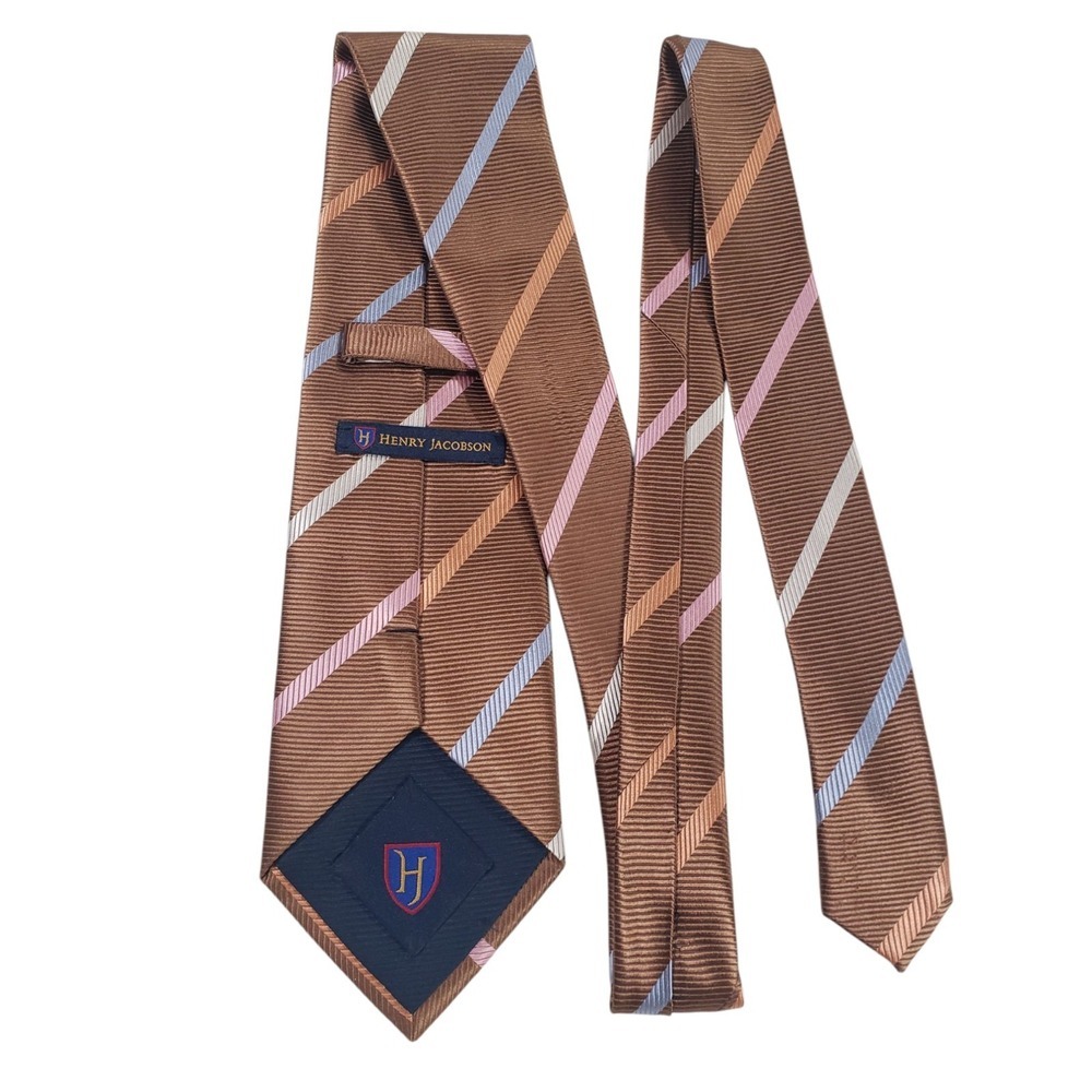 Henry Jacobson REPP Mens‎ Tie Necktie Designer Luxury Handmade Brown Stripes